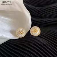 MIAOYA S925 ของขวัญเครื่องประดับแฟชั่นเครื่องประดับโลหะ3D ต่างหูตุ้มหูผู้หญิงดีไซน์รูปดอกคามิเลีย