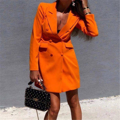 Women Blazer Dress Vintage Double Breasted Blazer Long Black Streetwear Korean Fashion Slim Blazers Office Lady Jacket Fall 2019