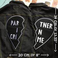 Set หัวใจ 2 ชิ้น Partner in Crime ตัวรีดติดเสื้อ อาร์มรีด ตกแต่งเสื้อผ้า เสื้อคู่รัก เสื้อพ่อ แม่ ลูก แจ็คเก็ตยีนส์ Embroidered Iron on Patch ขนาดใหญ่