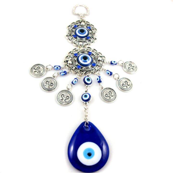 เครื่องรางช้าง-hamsa-ตาชั่วร้ายสีน้ำเงินตุรกีแขวนผนังของขวัญที่สวยงามป้องกันเครื่องประดับนำโชคแขวนอยู่รอบหยดน้ำ