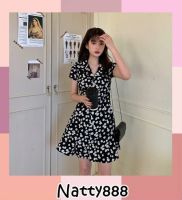 Natty888 ชุดเดรส Nira  0108 สตรีเสื้อคอวี สำหรับผู้หญิงพิมพ์ชุดกระโปรงสวมหัว ชุดเดรสลายดอกไม้ใหม่วินเทจฝรั่งเศสเป็นกระโปรงทรงเอบาง