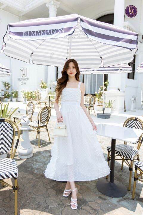 pearl-white-dress-เดรสสีขาวล้วนผ้าชีฟองมี-texture-แต่งระบายขอบไข่มุกสุดเรียบหรู-สวย-ใส่ง่าย-ผ้าใส่สบาย-ใส่ได้ทุกโอกาส