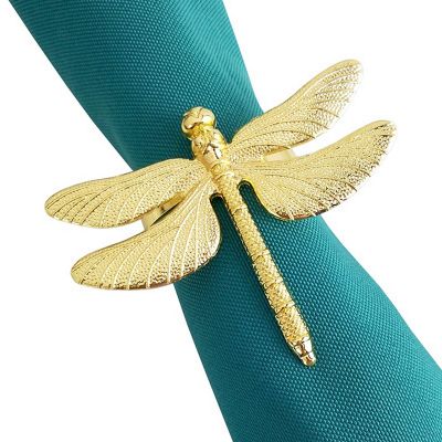 24ชิ้นแมลงปอแหวนผ้าเช็ดปากทอง DIY โรงแรมที่จัดเลี้ยงงานแต่งงานตารางแสดงโลหะผ้าเช็ดปากหัวเข็มขัดตกแต่งคริสต์มาส