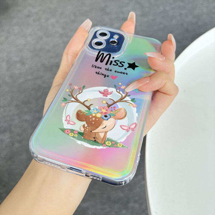 ggk-เคสสำหรับ-vivo-y02a-y02t-ลายการ์ตูนสัตว์นกฮูกกวางเอลค์เลเซอร์สีรุ้งเคสมือถือโปร่งแสงนิ่ม-tpu-อัลตร้าสลิมเคสกันกระแทกขอบบัตรเลเซอร์ในอาคารมีสีสัน