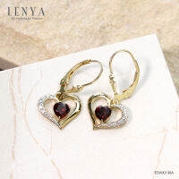 LenYa Jewelry ต่างหูดีไซน์หัวใจ ประดับโกเมนสีแดงก่ำ และคิวบิคเซอร์โคเนีย ตัวเรือนเงินแท้ ชุบทอง 18K ตรึงตรา ตรึงใจ