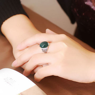S925 เงินสเตอร์ลิงวินเทจไทยซิลเวอร์ธรรมชาติอาเกตแหวนไขหยกผู้หญิงทับทิมแหวนผู้หญิงปรับของขวัญสำหรับแม่ 0IUV