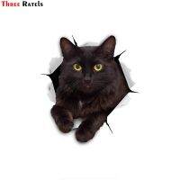 Three Ras FTC-1051 3D Cat Stickers Cheeky Black kitty Cute Kids Child DIY Laptop Motor Waterproof