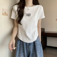 Irregular Short Shoulder Short-Sleeved T-Shirt For Women 2023 New Summer Design Sense Niche Cotton T-Shirt Bm Top