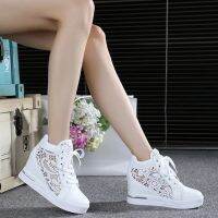 HOT★ลูกไม้ Wedges เพิ่มรองเท้าส้นสูงสตรี Lace Up ทั้งหมด Casual Breathable กีฬาสำหรับผู้หญิงรองเท้าแตะ