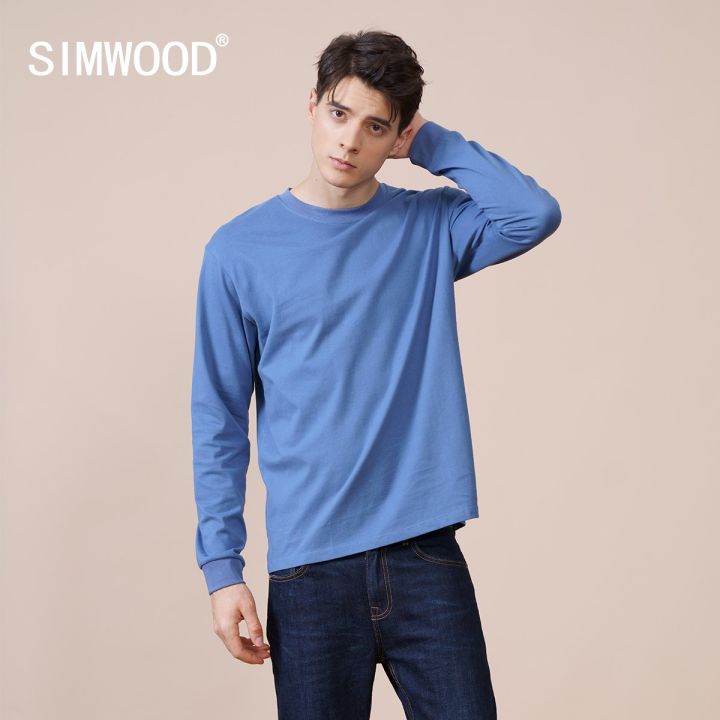 simwood-เสื้อยืด2023แขนยาวแบบใหม่ในฤดูใบไม้ร่วงเสื้อยืด-lelaki-satu-warna-100-kapas-เสื้อยืดคอกลม-plus-saiz-tinggi-quaslity-เสื้อยืด-sj120967