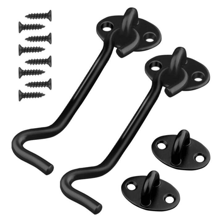 Hook and Eye Latch Black Cabin Hooks and Eye 2Pcs Metal Door Hook Latch