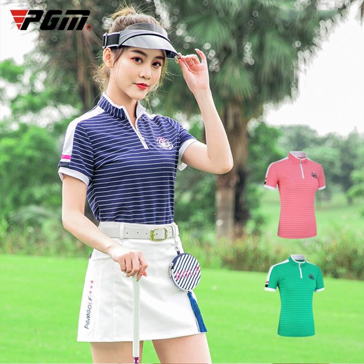 Pgm Women Tops Golf Clothing Ladies Short Sleeve T-Shirts Uniform Elastic  Breathable Outdoor Golf Polo Shirts Sports Clothes