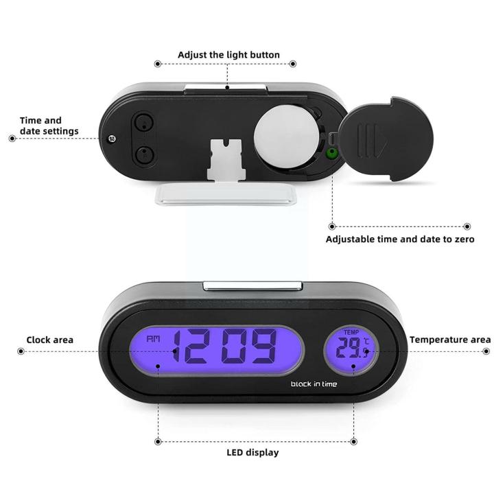 2-in-1อัตโนมัตินาฬิการถนาฬิกาเครื่องวัดอุณหภูมิดิจิตอลเวลาดิจิตอลรถแสงไฟอุปกรณ์จอแอลซีดี-watchluminous-แสดงจัดแต่งทรงผม-b4s7