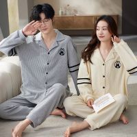 Waffle Cotton Sleepwear for Couples Autumn Mens Pajamas Set Womens Cardigan Home Clothes Spring Pijamas roupas de dormir