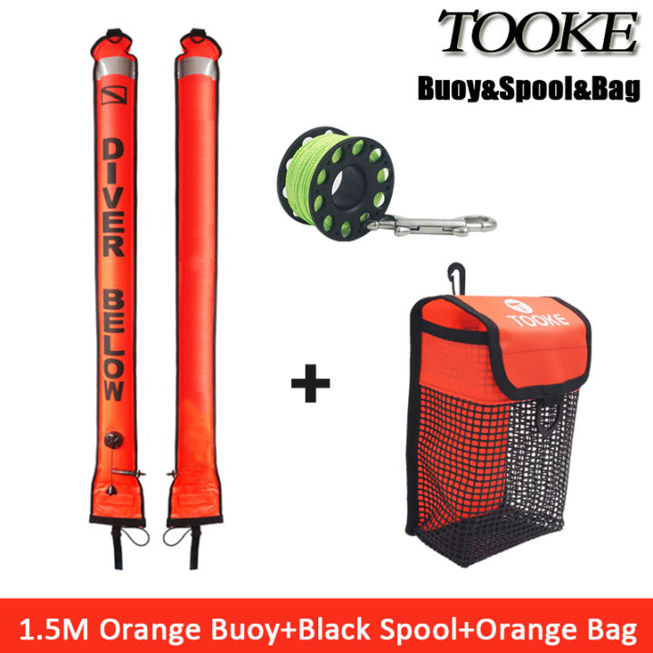 In stock]Scuba Diving Reel Bolt Snap Spool & Signal SMB Safety Marker Buoy  Mesh Gear Bag Equipment Holder Carry Pouch gift Christmas Gift