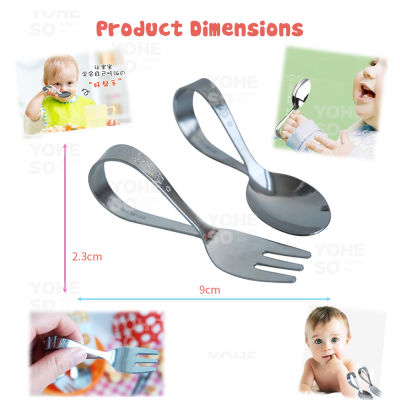 YOHESO Japan Made Echo Baby Self-Feeding Curved Utensils Kid Spoon Fork Stainless Steel Tableware Kids Cutlery Set