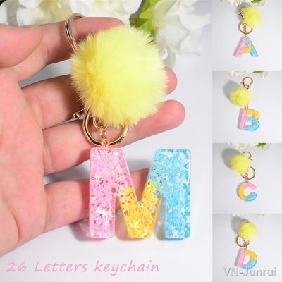 26 Letters Keychain Cute Yellow Plush Ball Pendant Initials Keyring for Women Girl Handbag Ornaments Fashion Car Bag Accessories