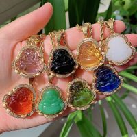 ZZOOI Punk Rock Stainless Steel Jewelry Crystal Buddha Pendant Necklace for Women Men Colorful Lampwork Quartz Stone Pendulum Necklace