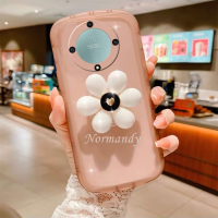 ใหม่เคสสำหรับ Honor X9b X9a 90 Lite 5G HONORX9b 5G 2023เคสโทรศัพท์มือถือสีเรียบง่ายพร้อมขาตั้งดอกไม้แฟชั่นเคสซิลิโคนนิ่มกล้องเต็มกรอบป้องกันถุงลมนิรภัย