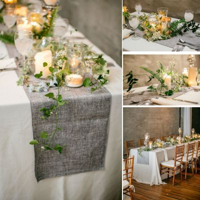 【LZ】∋☽▣  Table Runner Jute Imitated Linen Tablecloth Rustic Wedding Party Banquet Decoration Home Textiles Overlay Dinning Table Decor