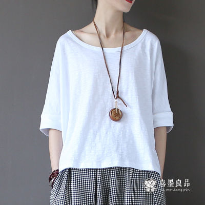 Johnature O-Neck Solid Color Half Batwing Sleeve Tops  Summer Casual Irregular Pullover New Women Loose T-Shirts