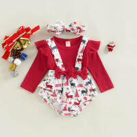 เด็กทารกหญิงคริสต์มาส Romper Santa Snowflake ลายสก๊อตพิมพ์ Patchwork รอบคอแขนยาว Jumpsuits พร้อมแถบคาดศีรษะ0-18 M