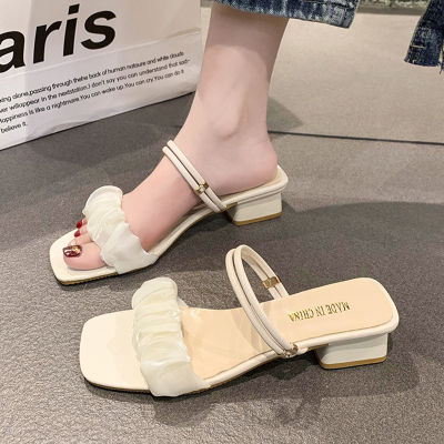New style รองเท้าแตะผู้หญิง 2023 ใหม่แมทช์ง่ายฤดูร้อนฮิตในโลกออนไลน์แฟชั่นเกาหลีส้นหนาสไตล์นางฟ้ากับกระโปรงรองเท้าแตะสองใส่ได้