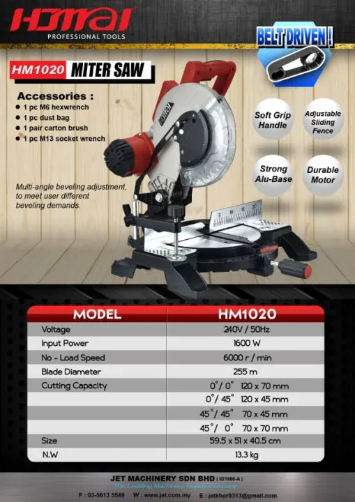 HOMAI BELT DRIVEN MITER SAW 10" (HM1020) Lazada