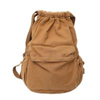 【Lanse store】Japanese Retro Harajuku Style Women Men Backpack High School Students Washed Canvas Drawstring Korean Casual