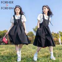 FORHER FORHIM เซ็ตเสื้อยืดแขนสั้น2ชิ้นสำหรับเด็ก,ชุดเดรสเด็กหญิงกระโปรงเสื้อยืด FH3817กระโปรงสำหรับฤดูหนาวสไตล์เกาหลีฤดูร้อน