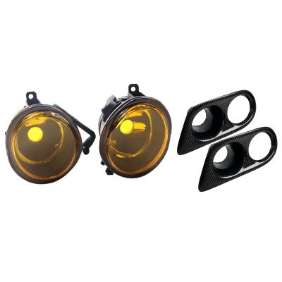 Yellow Lens Pair Bumper Fog Light Lamp Replacement with Real Carbon Fog Light Cover Surrounds Air Duct