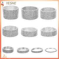 YESHE 1-10 Rows งานแต่งงาน ผู้หญิง เครื่องประดับ สายรัดข้อมือ สร้อยข้อมือยืด คริสตัล ไรน์สโตน กำไลยางยืด