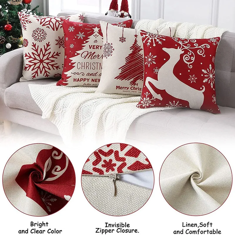 Christmas Pillow Covers 18X18 Set of 4,Farmhouse Christmas Decor ...