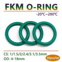 30pcs Thickness CS 1 1.5 2 2.4 3.1 3.5mm Green FKM Fluorine Rubber O Ring Gasket OD 4-27mm O-Ring Seal Washer Oil Acid Resistant Gas Stove Parts Acces