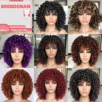 BRENDONAN ผมสังเคราะห์คุณภาพสูงแฟนซีบราซิล DIY วิกผมสังเคราะห์ Afro Kinky Curly Full Wig With Bangs วิกผมสั้น