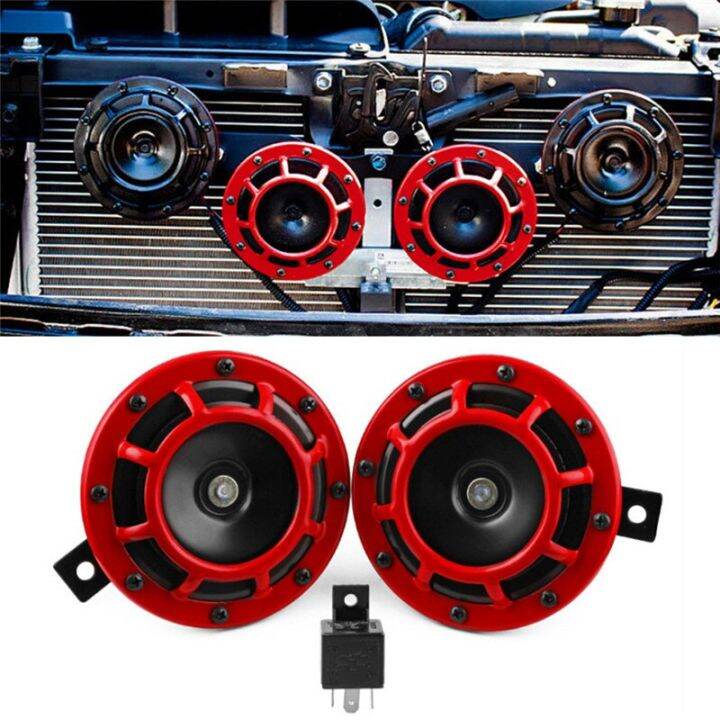 2 Piece Red/Black/Blue Compact Electric Loud Blast 12V Grille Mount For
