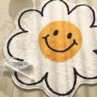 【SALES】 Ins Nordic Door Mat Bathroom Anti-slip Floor Mats Living Room Soft Decorative Smiley Carpet Flower Shape Machine Washable Rugs