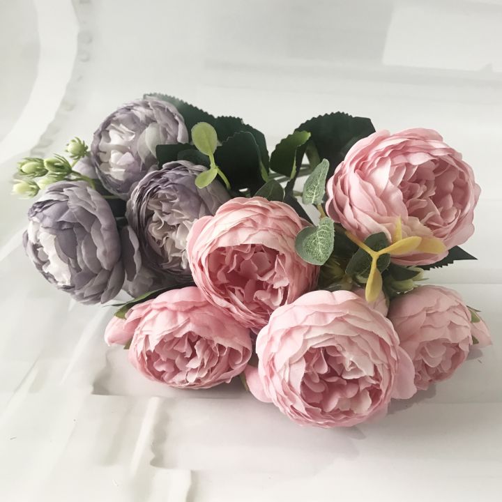 hotx-dt-pink-silk-artificial-flowers-bouquet-5-big-and-4-bud-cheap-fake-wedding-decoration-shipping