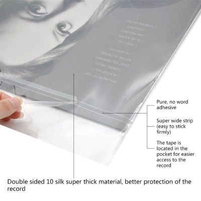 50Pcs 12" Recording Protective Sleeve for Turntable Player LP Vinyl Record Self Adhesive Records Bag