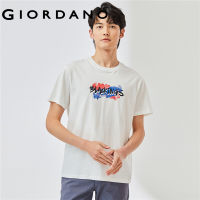 เสื้อคู่เสื้อยืดลำลองทรงหลวมคุณภาพสูง Giordano ผู้ชาย เสื้อแขนสั้นคอกลมพิมพ์ตัวอักษรมีสไตล์ผ้าฝ้าย