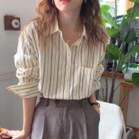 ✤ 45759 New Style Korean Version Lapel All-Match Striped Long-Sleeved Shirt