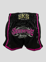 กางเกงมวย SKS Empire กางเกงนักมวย กางเกงชกมวย มวยไทย Retro Muaythai Thai Shorts (Thai Graphic Rim)-Pink