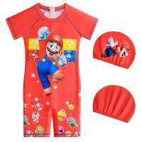 [COD] Cross-border childrens boys swimsuit summer cartoon Mario short-sleeved one-piece for big children