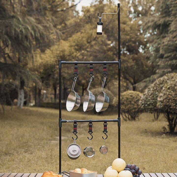 【CW】 Camping Folding Table Storage Racks Cookware Light Stand Hook Camp