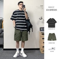 【Ready】? seeper s ese striped short-sed t- mens summer y brand lf-sed T- loose