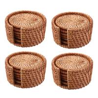 24Pcs/ Drink Coasters Set for Kungfu Tea Accessories Round Tableware Placemat Dish Mat Rattan Weave Cup Mat 8cm