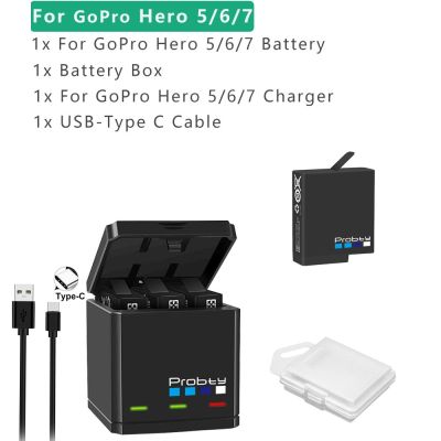 1Battery567Charger 1Battery567Charger J76ของแท้สำหรับ Gopro Hero 10 Hero 8 Hero 5 6 7แบตเตอรี่สีดำหรือใส่ได้พอดีกับ Gopro Hero5แบตเตอรี่สีดำที่ชาร์จแบบสามหัว