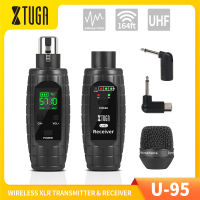 XTUGA เครื่องรับส่งสัญญาณกีตาร์ไร้สายตัวรับสัญญาณและเครื่องส่งสัญญาณ XLR ไร้สาย U95 UHF พร้อมไมโครโฟนตัวแปลงไมโครโฟนแบบชาร์จไฟได้สำหรับไมโครโฟนแบบไดนามิกเครื่องผสมเสียงเบสกีต้าร์ไฟฟ้า