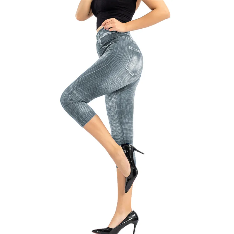 FASHIONWT Women High-Rise Faux Denim Jeans Skinny Stretchy Leggings Jeggings