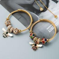 [COD] Cross-border explosive alloy gold adjustable bee bracelet shiny diamond ball stall hot pan style